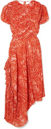 Ronnie Asymmetric Pleated Printed Georgette Maxi Dress - Red