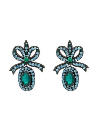 Green Gucci Crystal Embellished Bow Earrings | Farfetch.com