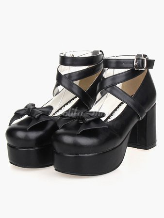 Sweet Lolita Platform Bow Heels (Black)
