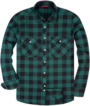 Amazon.com: Alimens & Gentle Men's Button Down Regular Fit Long Sleeve Plaid Flannel Casual Shirts - Color: Green, Size: Medium: Clothing