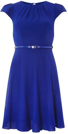 Billie & Blossom Petite Cobalt Skater Dress in blue | jewel toned