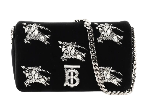 BURBERRY LOLA' SMALL BAG IN VELVET WITH CRYSTALS