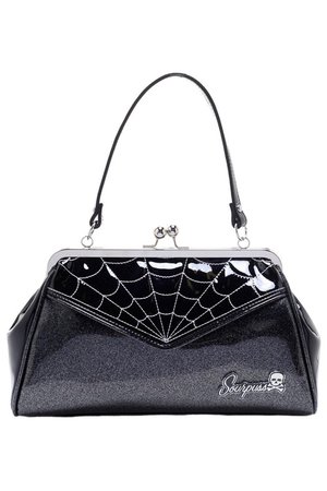Spiderweb Backseat Baby Black/Silver Handbag by Sourpuss