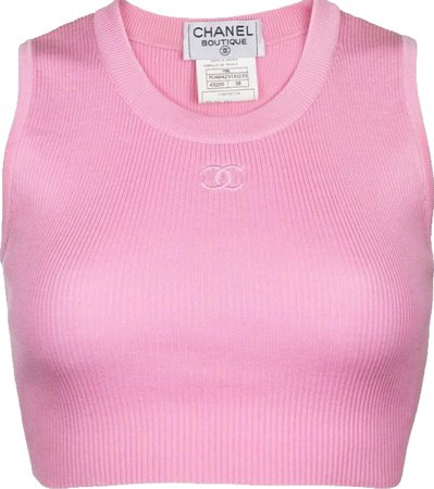 baby pink ribbed sleeveless Chanel logo crop top