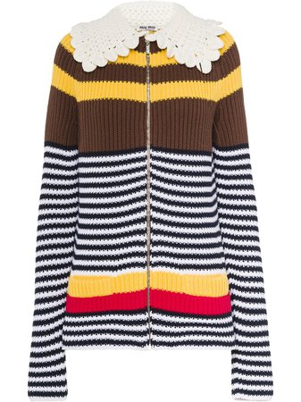 Miu Miu Striped zip-up Cardigan - Farfetch