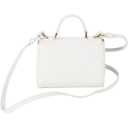 Girls Chic White Patent Leather Shoulder Bag with Handle