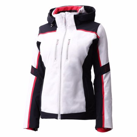 women's black, red, and white jacket
