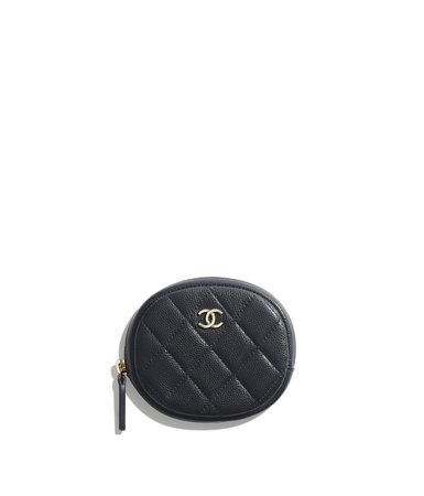 Classic Zipped Coin Purse, grained calfskin & gold-tone metal, navy blue - CHANEL