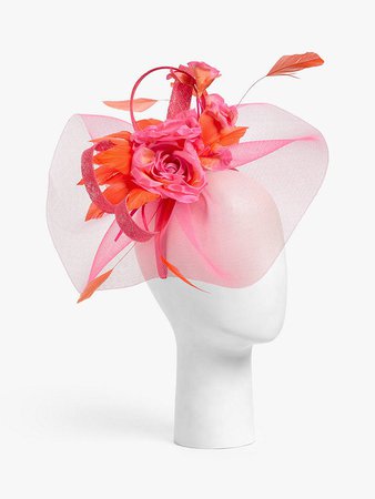 John Lewis & Partners Alexia Feather Quills Veil Fascinator, Pink/Orange at John Lewis & Partners