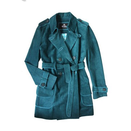 teal suede trench coat