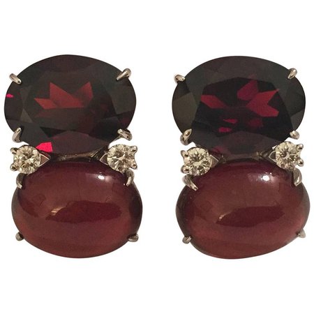 Jumbo GUM DROP™ Garnet and Cabochon Garnet Earrings
