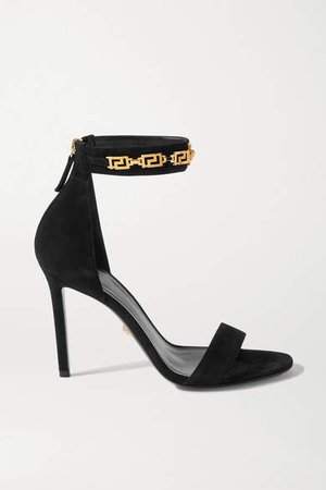 Embellished Suede Sandals - Black