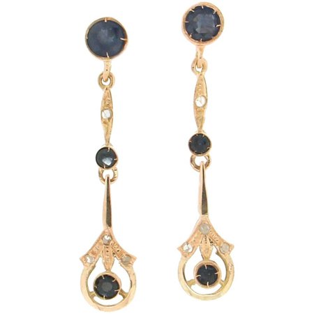 Drop Earring with Black Sapphire, Black Spinel EBS903944BLSBN For Sale at 1stDibs