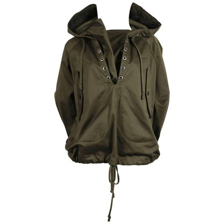 Celine By Phoebe Philo army green anorak jacket in polished cotton For Sale at 1stdibs