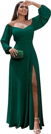 Amazon.com: Women's Long Sleeve Bridesmaid Dresses with Slit A Line Off The Shoulder Chiffon Formal Evening Gown : Clothing, Shoes & Jewelry