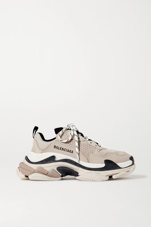 Balenciaga | Triple S logo-embroidered leather and mesh sneakers | NET-A-PORTER.COM