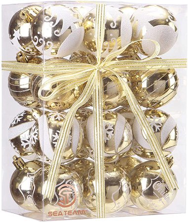 Amazon.com: Sea Team 60mm/2.36" Delicate Painting & Glittering Shatterproof Christmas Ball Ornaments Decorative Hanging Christmas Ornaments Baubles Set for Xmas Tree - 24 Counts (Rose Gold): Furniture & Decor