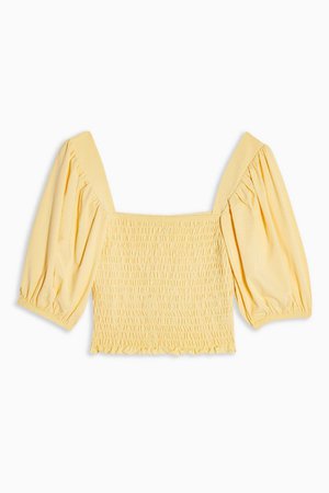 Yellow Shirred Short Sleeve Top | Topshop