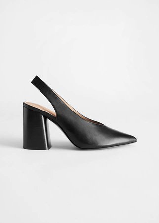 Pointed Leather Block Heel Pumps