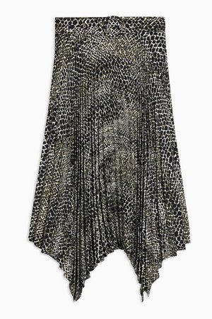 Khaki Alligator Print Pleated Midi Skirt | Topshop