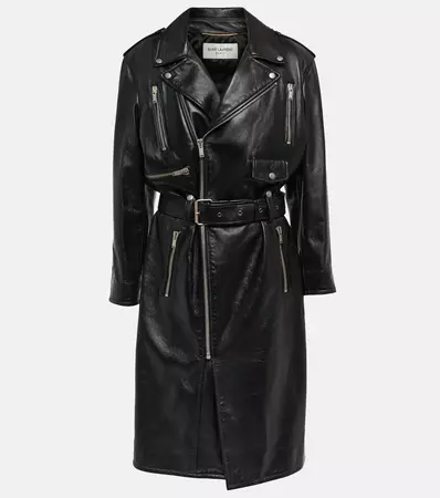 Belted Leather Coat in Black - Saint Laurent | Mytheresa
