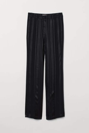 Jacquard-striped Pants - Black