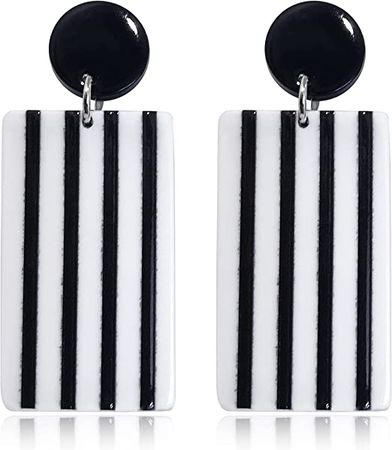 Amazon.com: JIUIQL Unique Fashion Elegant 70s 80s Vintage Black White Stripe Long Geometric Drop Earrings Acrylic Resin Rectangle Dangle Earrings for Women Girls Statement Jewelry Gifts (Black 2): Clothing, Shoes & Jewelry