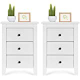 Amazon.com: Topeakmart 3 Drawers Nightstand Tall End Table Storage Wood Cabinet Bedroom Side Storage, Set of 2, White: Kitchen & Dining