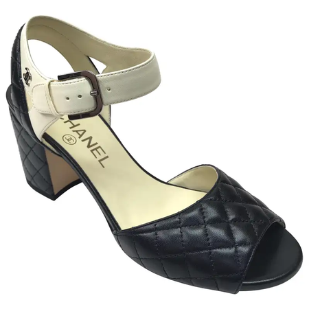 CHANEL BLACK Quilted Ankle Strap Sandal