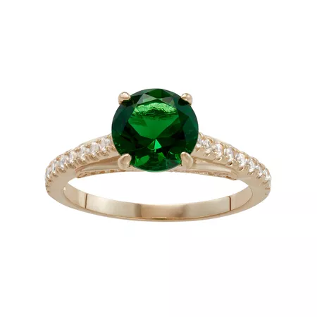 10k Gold Simulated Emerald & Lab-Created White Sapphire Ring