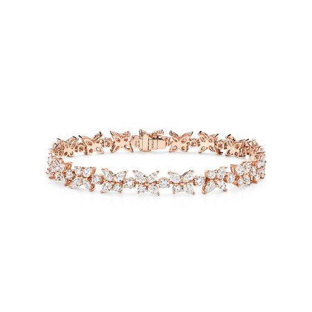 Tiffany Victoria® mixed cluster bracelet in 18k rose gold with diamonds. | Tiffany & Co.