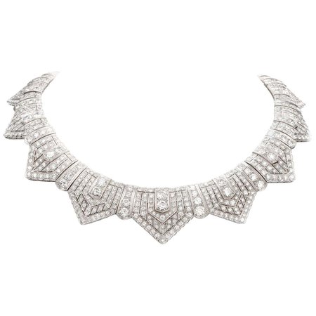 1950s Jewels Deco Diamond Choker Platinum Necklace For Sale at 1stDibs