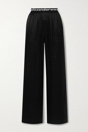 Silk-satin Wide-leg Pants - Black