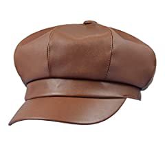 Sportmusies 8 Panels Newsboy Caps for Women, PU Leather Cabbie Painter Hat Gatsby Ivy Beret Cap, Brown at Amazon Women’s Clothing store