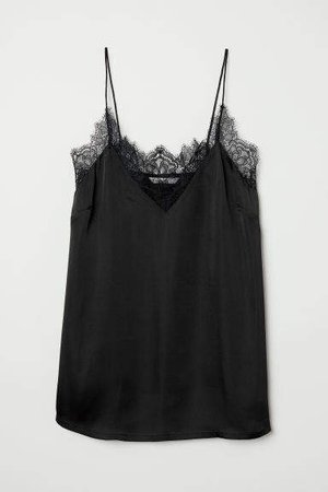 Satin Camisole Top with Lace - Black