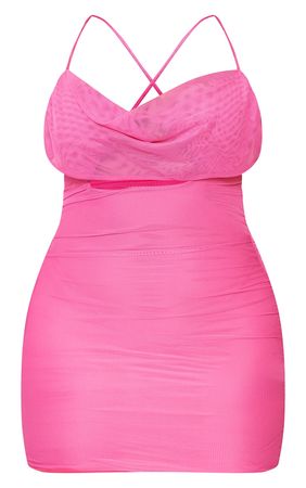 Shape Pink Mesh Cowl Bralet Bodycon Dress | PrettyLittleThing USA