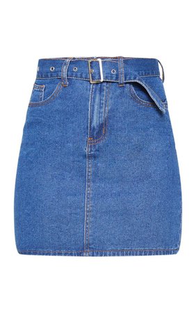 Mid Wash Belted Denim Mini Skirt | Denim | PrettyLittleThing