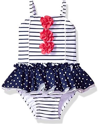 New Savings on Little Me Kids' Baby and Toddler Girls UPF 50+ One Piece Swimsuit, Navy Stripe, 24 Months