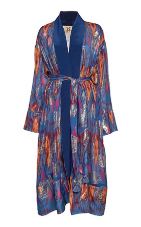 Kali Metallic Mixed-Print Silk-Blend Kimono by Figue | Moda Operandi
