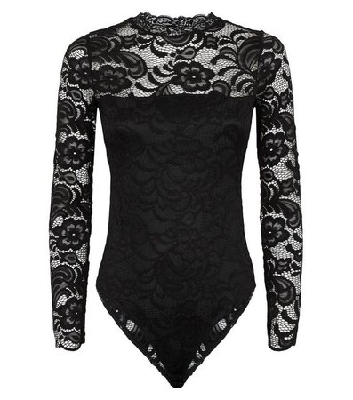 Black Lace High Neck Bodysuit | New Look
