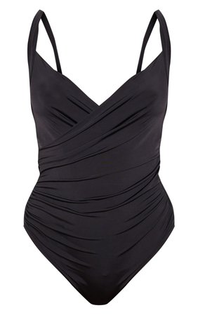 Black Slinky Ruched Side Bodysuit | Tops | PrettyLittleThing USA