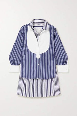 Paneled Striped Cotton Poplin Shirt - Blue