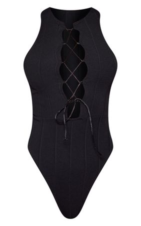 Black Bandage Lace Up Bodysuit | Tops | PrettyLittleThing USA