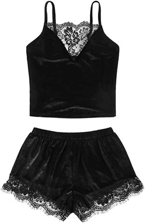 *clipped by @luci-her* DIDK Women's Sexy Pajama Set Lace Trim Velvet Bralette and Shorts Sleepwear at Amazon Women’s Clothing store