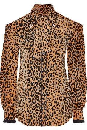 Pushbutton Tie-neck Leopard-print Silk Crepe De Chine Shirt