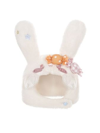 White Rabbit Candy Plush Rabbit Ears Design Hat