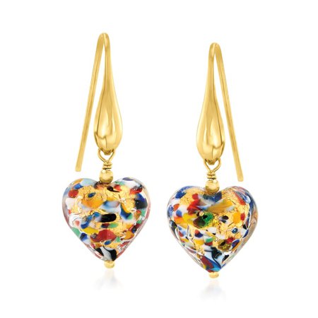 Ross-Simons Italian Multicolored Murano Glass Heart Drop Earrings