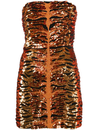 Orange Strapless Zebra Print Dress