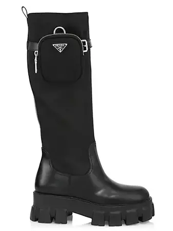 Shop Prada Monolith Leather & Nylon Lug-Sole Combat Boots | Saks Fifth Avenue
