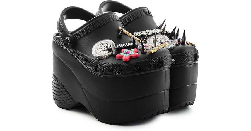 Balenciaga Black Foam Platform Crocs With Spikes